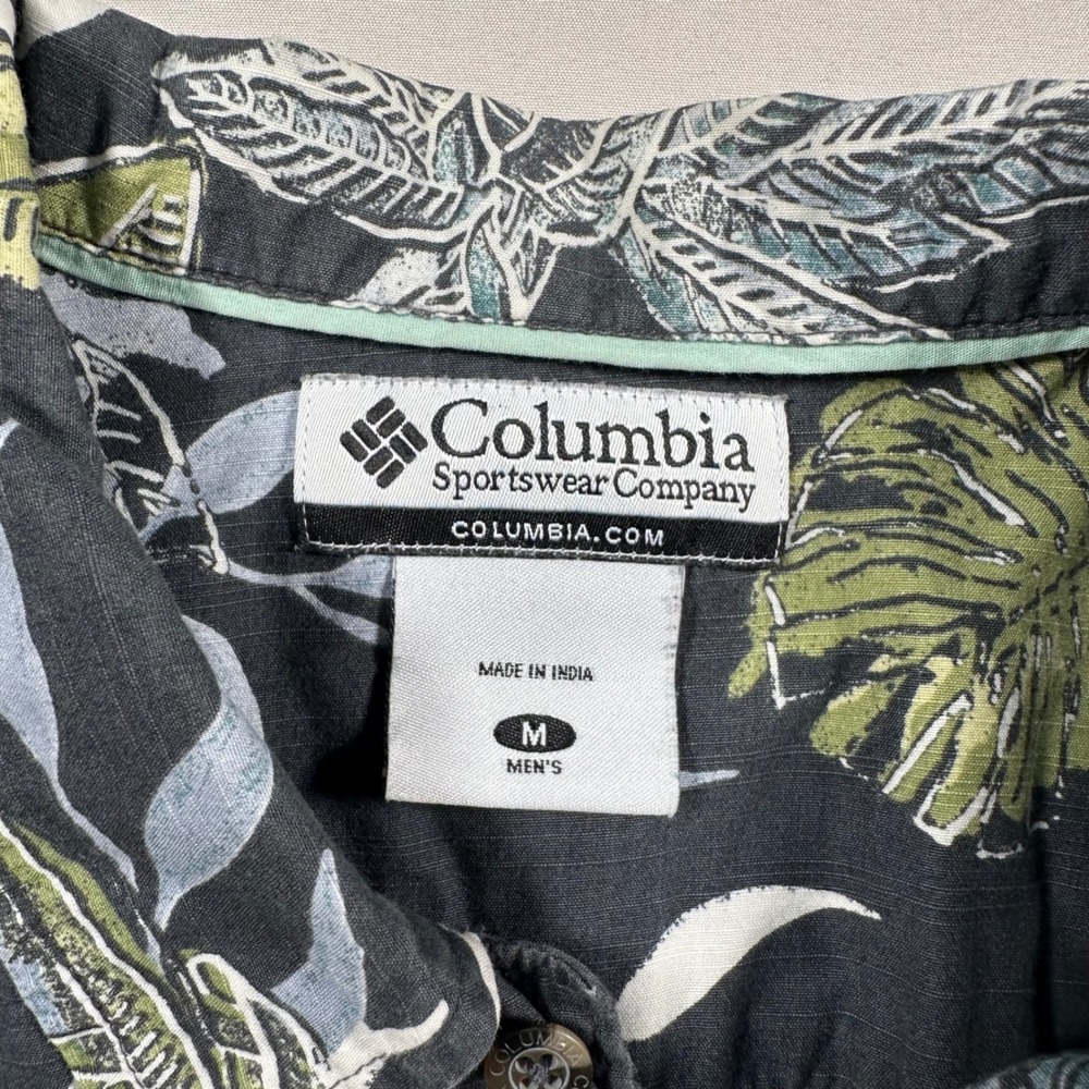 Vintage Columbia Button Down‎ Shirt Mens M Tropical Floral Hawaiian Dark Gray - Picture 5 of 11